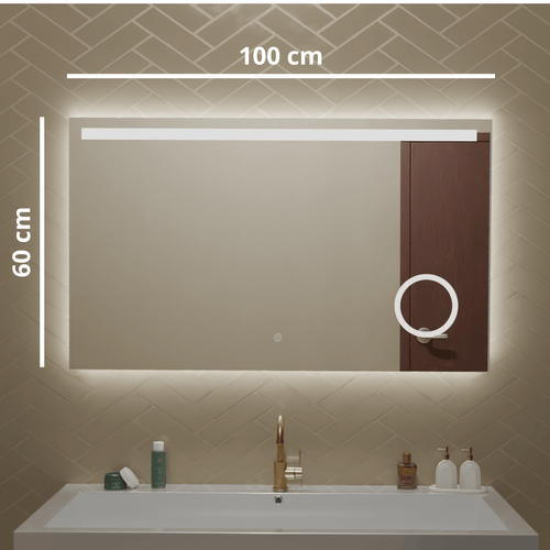 LOMAZOO badkamerspiegel Riviera - met LED verlichting & make up spiegel - rechthoekig - 100 x 60 cm