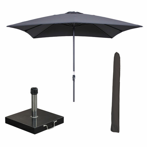 Garden Impressions stokparasol Lotus d. grijs 250x250 cm met 40kg Cosmo voet en hoes