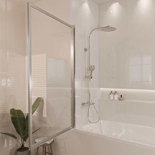 LOMAZOO badwand Salvador - draaibaar - anti kalk nano coating - helder glas - chroom - 80 x 140 cm