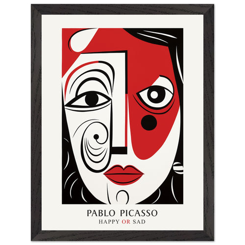 Artfulprints Poster met Lijst Pablo Picasso - Happy or sad   - 30x40 cm - Rood