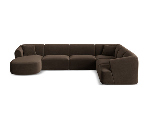 Cosmopolitan Design Modulaire panoramische hoekbank links Campi 7-zits, flueel chocolade - 255x330x70cm