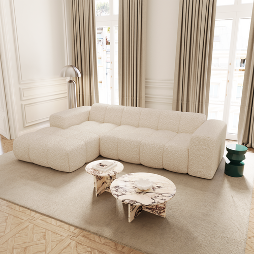 Premium Interiors - Linkerhoekbank BLOOM - bouclette crème 290cm