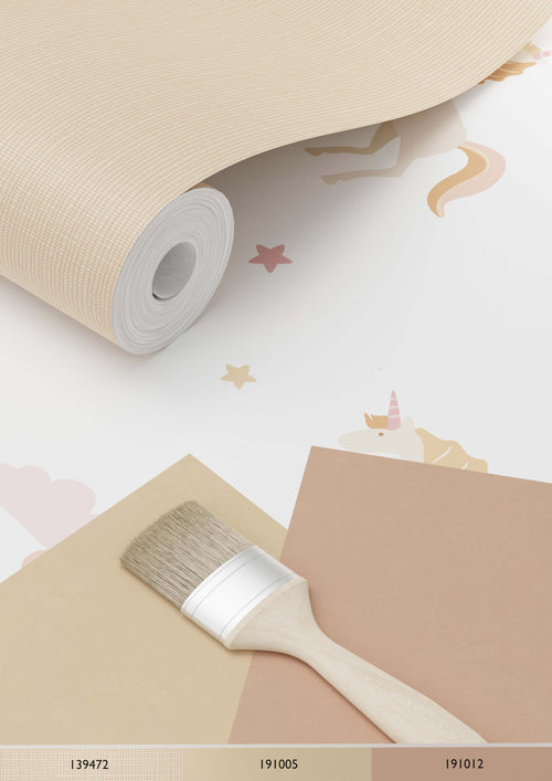ESTAhome behang unicorns wit, zacht roze en okergeel - 53 cm x 10.05 m - 139581
