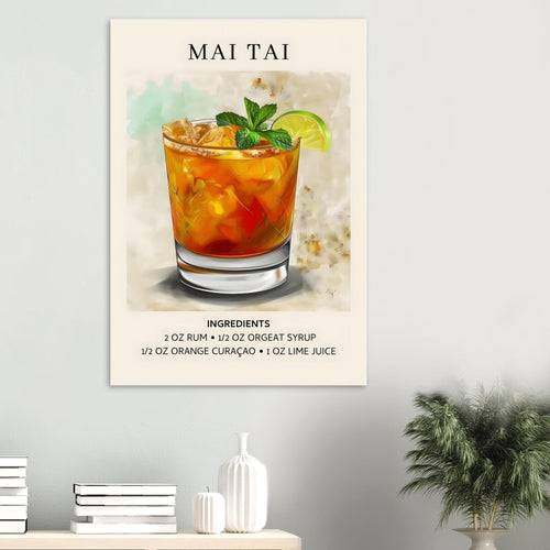 Artfulprints Poster met Lijst Mai Tai Cocktail - Ingrediënten   - A4 21x29.7 cm - Meerkleurig