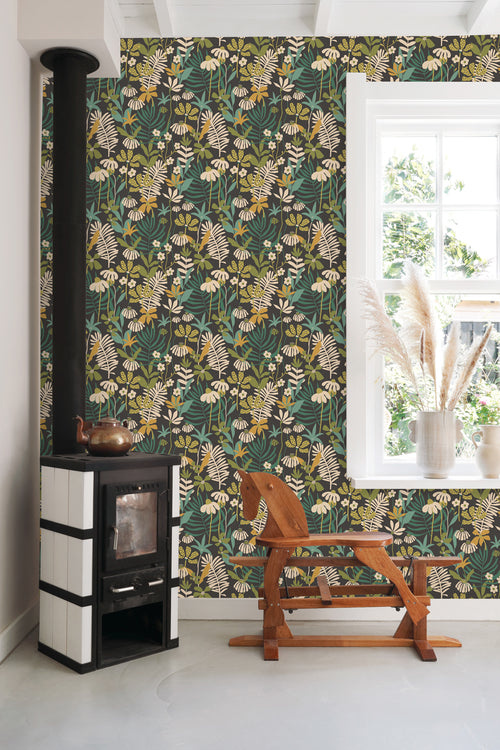 ESTAhome behang tropische bladeren en bloemen groen en meerkleurig - 50 x 900 cm - 131000 - vtwonen shop