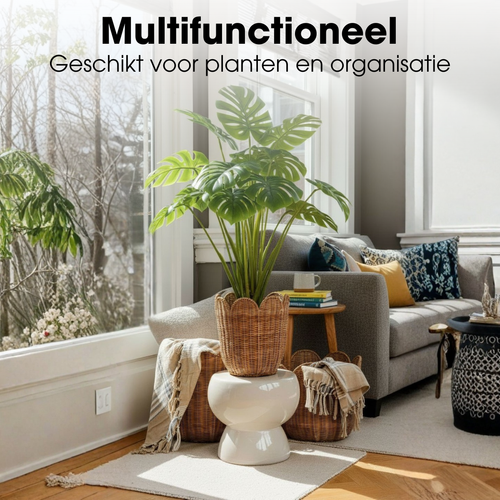 Mica Decorations Opbergmand met Handvatten - Set van 3 Opbergmanden - Woondecoratie en Opbergen - H26 x Ø25 cm, H30 x Ø29 cm en H35 x Ø34 cm - Bruin
