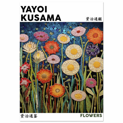 Artfulprints Poster met Lijst Yayoi Kusama - Flowers   - 50x70 cm - Meerkleurig