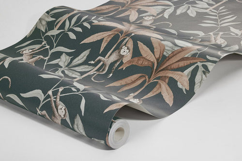 Borastapeter behang jungle dieren vergrijsd blauw - 53 cm x 10.05 m - 660621 - vtwonen shop