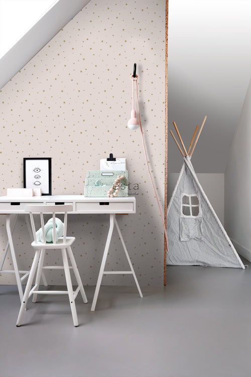 ESTAhome behang sterretjes oudroze en goud - 53 cm x 10.05 m - 139260