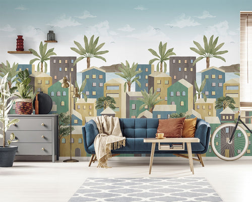 Sanders & Sanders fotobehang mediterrane huisjes meerkleurig - 212 x 280 cm - 640832