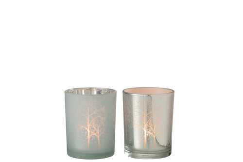 J-Line windlicht Boom - glas - wit/zilver - medium - 2 stuks - vtwonen shop