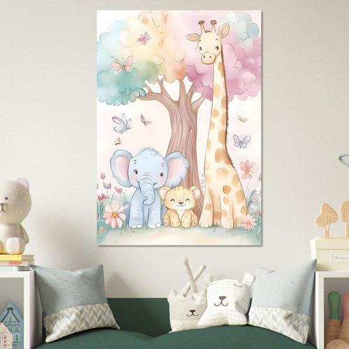 Artfulprints Poster Vrolijke safari dieren   - 30x40 cm - Meerkleurig