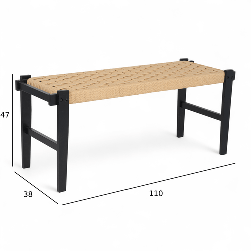 Furnhouse bankje Nobel - Zwart - Papiergaren - 38x110x47