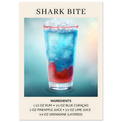Artfulprints  Shark Bite cocktail - Ingrediënten   poster A4 21x29.7 cm