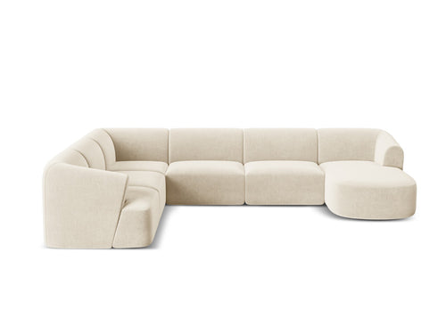 Cosmopolitan Design Modulaire panoramische hoekbank links Campi 7-zits, flueel lichtbeige - 255x330x70cm