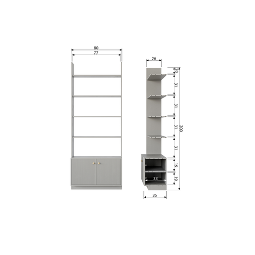 WOOOD boekenkast Madu - Grenen - Wolkengrijs - 200x80x35 - vtwonen shop