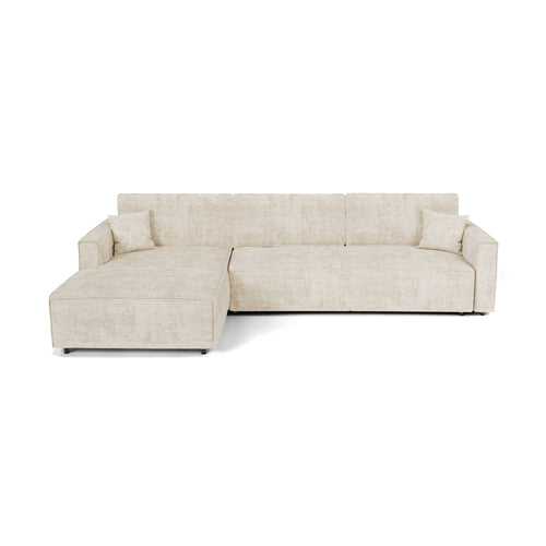Premium Interiors - Linkshoekbank met slaapfunctie en opbergruimte  - corduroy beige 297cm