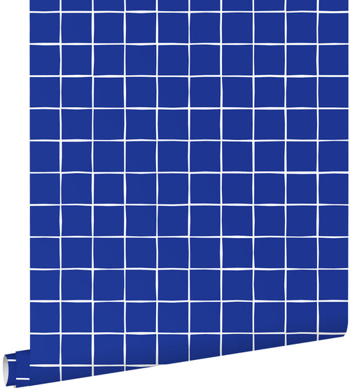 ESTAhome behang geblokt motief blauw - 50 x 900 cm - 131268