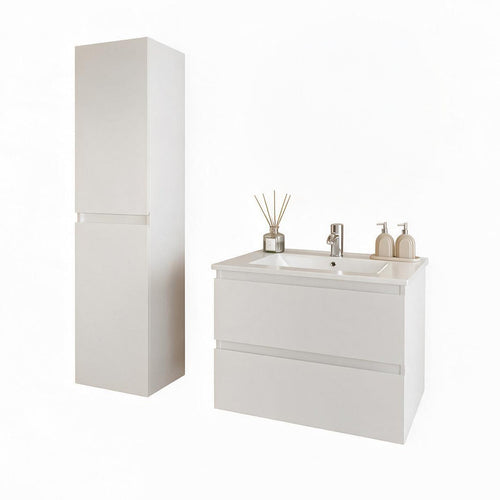 LOMAZOO badmeubelset Verona - met hoge kast & witte wastafel - glanzend wit - 60 cm
