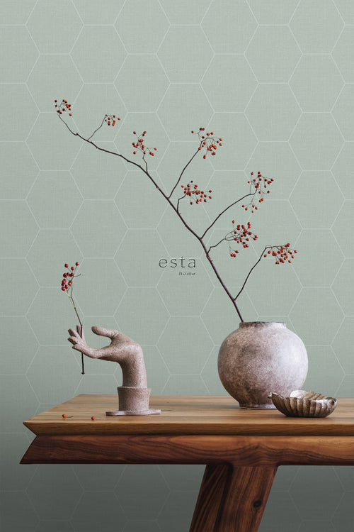 ESTAhome behang hexagon celadon groen - 53 cm x 10.05 m - 148750