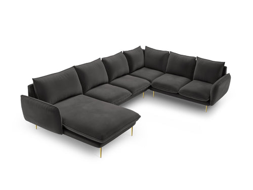 Cosmopolitan Design Panoramische hoekbank rechts Vienna 7-zits, flueel, donkergrijs - 235x330x95cm