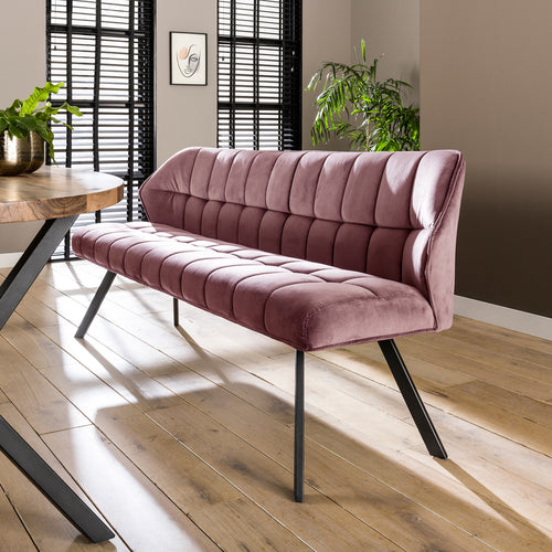 Giga Meubel Eetkamerbank Raster - Roze Velvet - 180x59x84cm