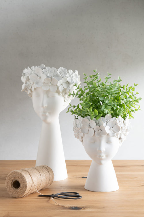 J-Line bloempot Kop - polyresin - wit - large - Ø 21 cm