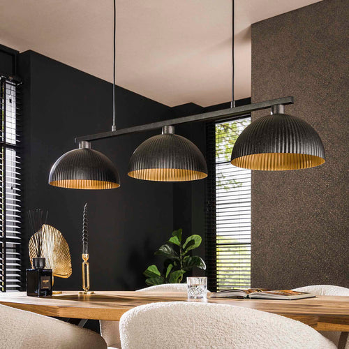 Giga Meubel Hanglamp Kap-Ribbel - Zwart Metaal - 3-Lichts - 120x30x150cm
