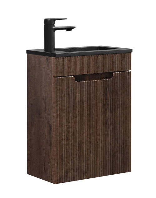 Badplaats Toiletmeubel Thermis 40 x 22 cm – Walnoot Bruin – Fonteinmeubel met Zwarte Wastafel