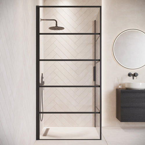 Badplaats Douchecabine Alava 90 x 90 x 190cm – Zwart met strepen – Douchewand met Draaideur