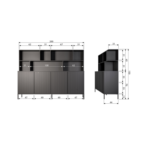 WOOOD wandkast New Gravure - Grenen - Zwart - 150x200x44 - vtwonen shop