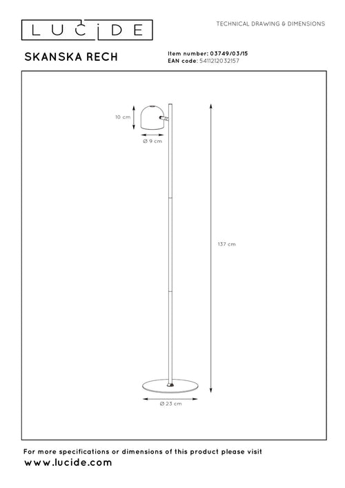 Lucide vloerlamp SKANSKA RECH - Geïntegreerde LED - Grijs ijzer