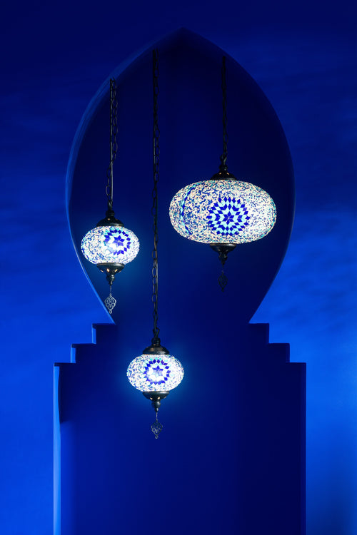 J-Line hanglamp Mozaiek - glas/metaal - blauw - small