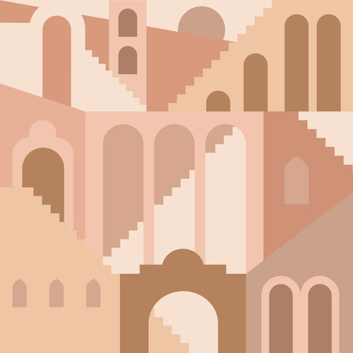 ESTAhome behang mediterrane huisjes terracotta roze - 50 x 900 cm - 139627 - vtwonen shop