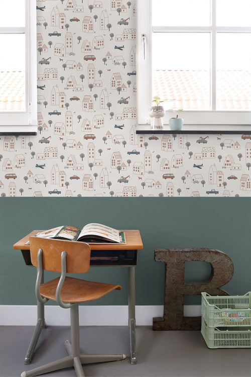 ESTAhome behang voertuigen beige, blauw en rood - 50 x 900 cm - 131825
