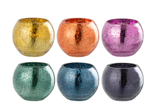 J-Line theelichthouder Bal Craquelé - glas - mix - 6 stuks - vtwonen shop