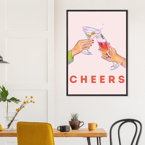 Artfulprints Poster met Lijst Cheers with cocktails   - 70x100 cm - Roze
