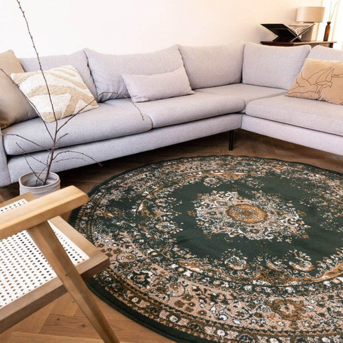 Interieur05 Rond Vintage Vloerkleed Keshan Groen - 190 x 190 cm - vtwonen shop