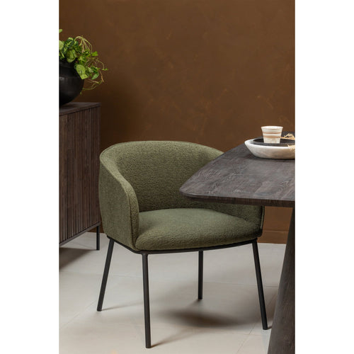 WOOOD eetkamerstoelen Leon - Bouclé - Bosgroen - Set van 6