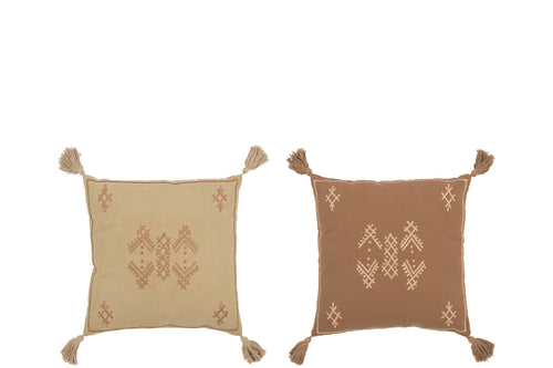 J-Line kussen Etnisch Patronen + Kwastjes - katoen - zand/bruin - small - 2 stuks - vtwonen shop