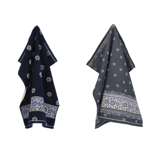 Luxe Keukendoek en Theedoek Belle Fleur Donkerblauw - Bunzlau Castle - 100% biologisch GOTS katoen