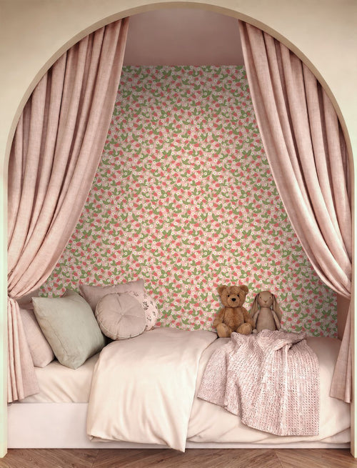 ESTAhome behang aardbeien groen en roze - 50 x 900 cm - 132172