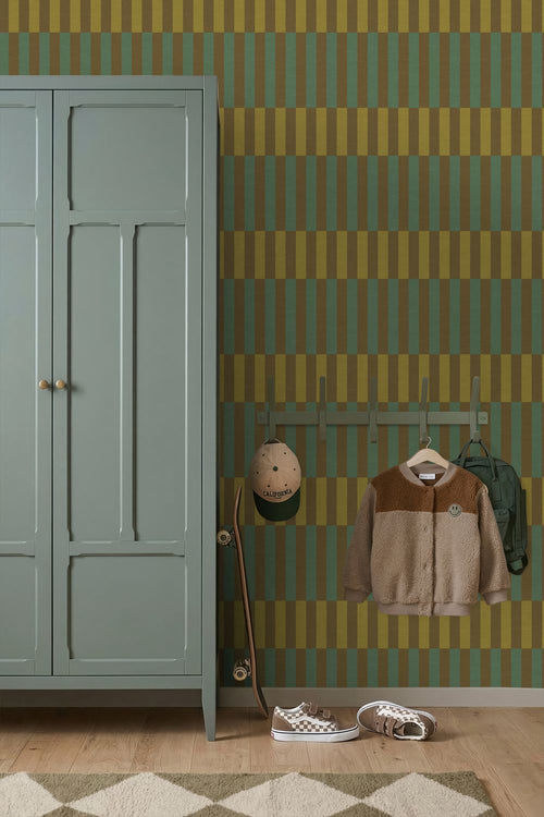 ESTAhome behang linnen-look strepen groen - 50 x 900 cm - 132247