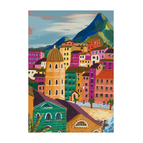 Art for the Home Buitencanvas - Stadje aan de kust - 70x50cm