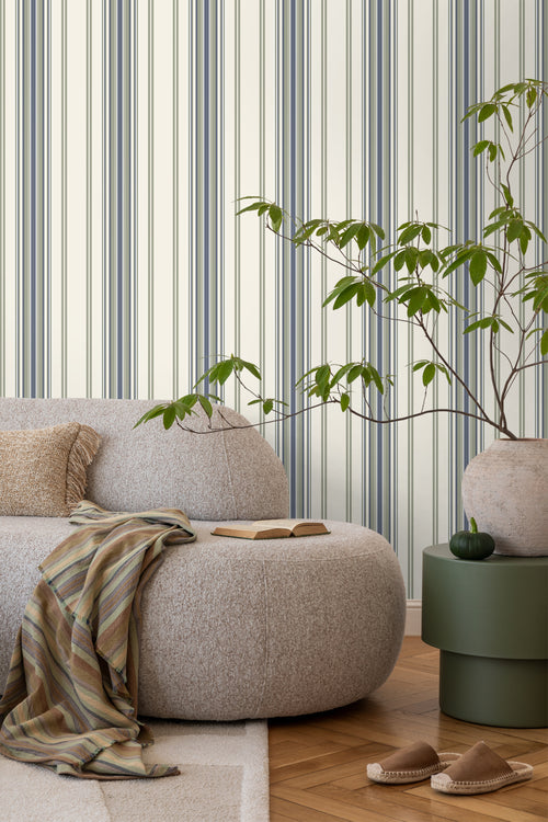 Sanders & Sanders behang strepen beige en blauw - 50 x 900 cm - 935389