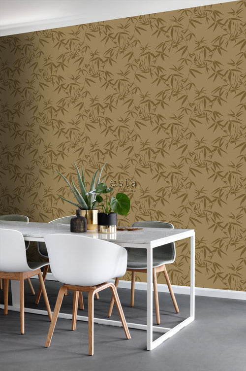 ESTAhome behang bamboe bladeren okergeel - 50 x 900 cm - 139298