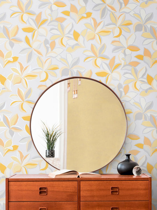 Livingwalls behang bloemmotief oranje, grijs, geel en zilver - 53 cm x 10,05 m - AS-389084 - vtwonen shop