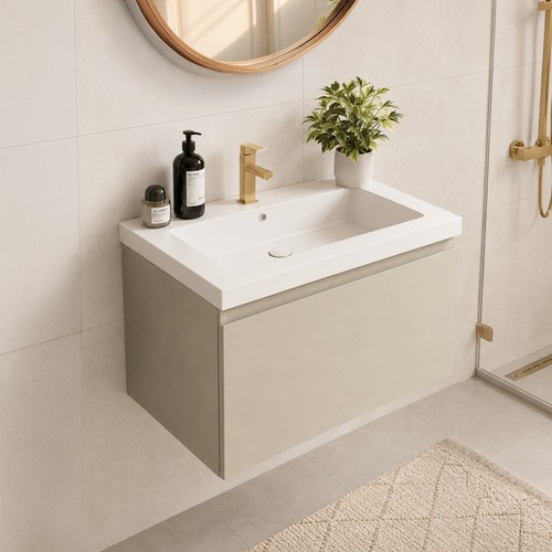 LOMAZOO badmeubelset Sorrento - met hoge kast & witte wastafel - greige - 60 cm