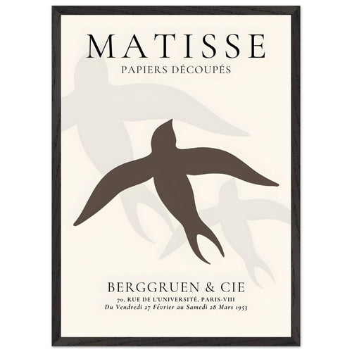 Artfulprints Poster met Lijst Matisse - Birds silhouettes   - 50x70 cm - Bruin