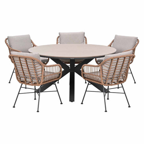 Garden Impressions Tuinset Lucas bruin 6-delig - Tulli tuintafel Ø148 cm